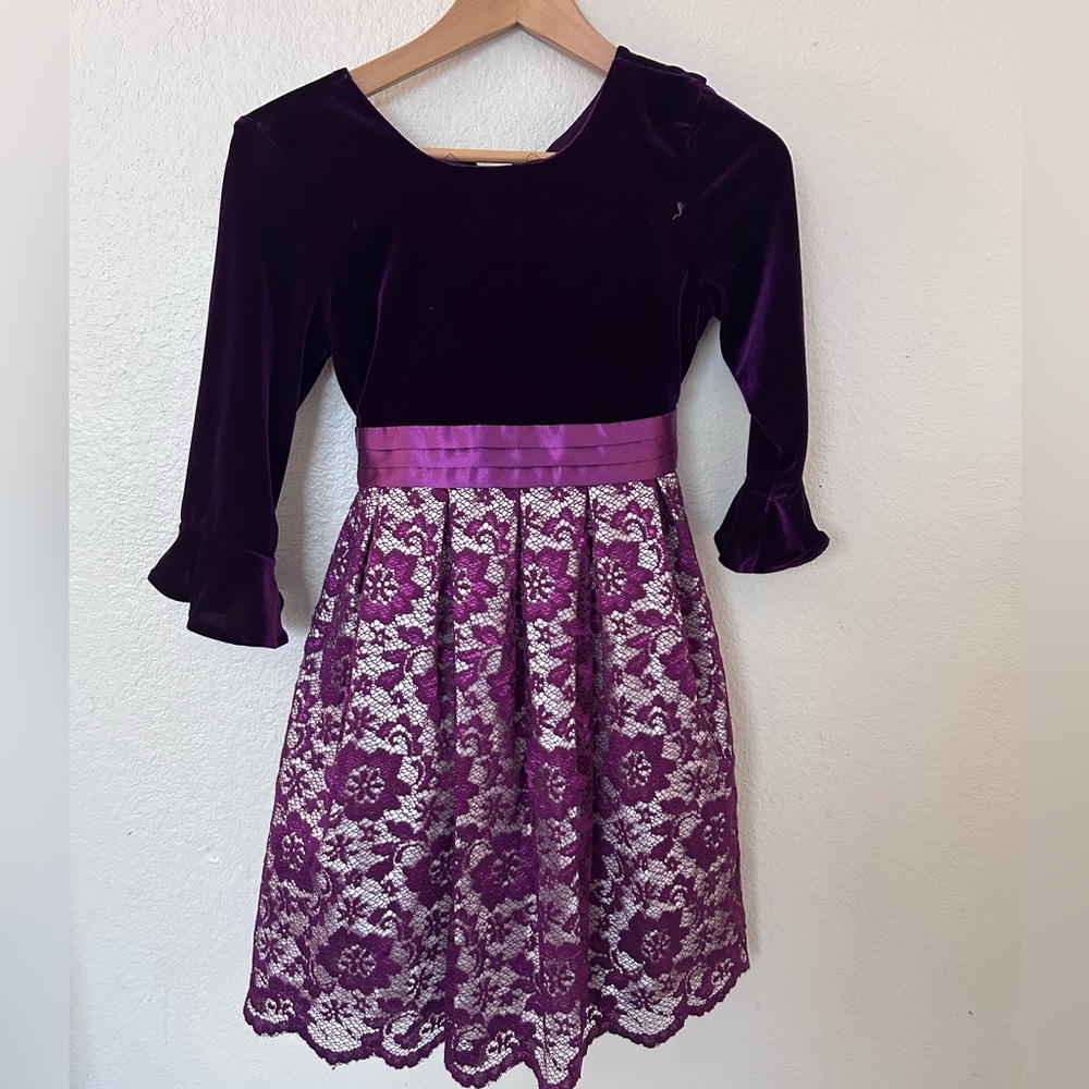 Girls Jona Michelle Deep Purple Velvet Dress
